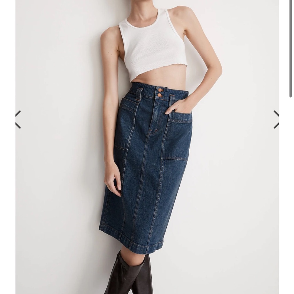 Superhigh-Waist Midi Skirt in Blue Black Wash